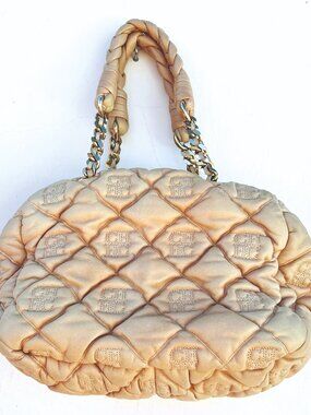 Carolina Herrera CH Quilted Leather Monogram Satchel Braided Chain Bag Beige Y2K